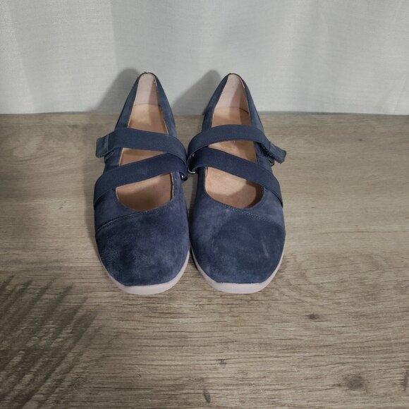 Vionic Blue Suede Shelby Elastic Straps Women's Mary Jane Shoes Size 11 - Picture 3 of 9